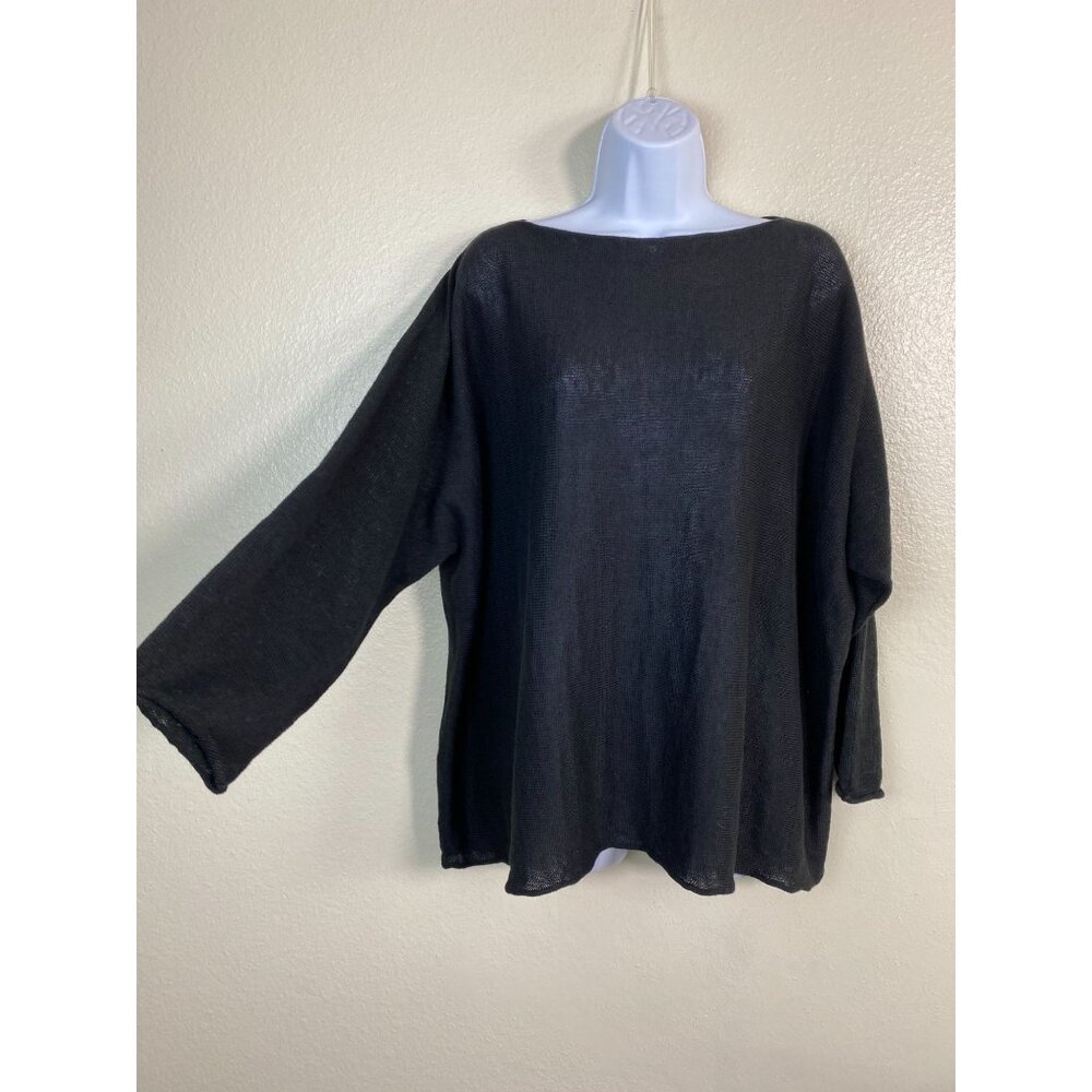 Eskandar Black Knit 100% Linen Knit Sweater One Size Medium Lagenlook Minimalist - Picture 2 of 16